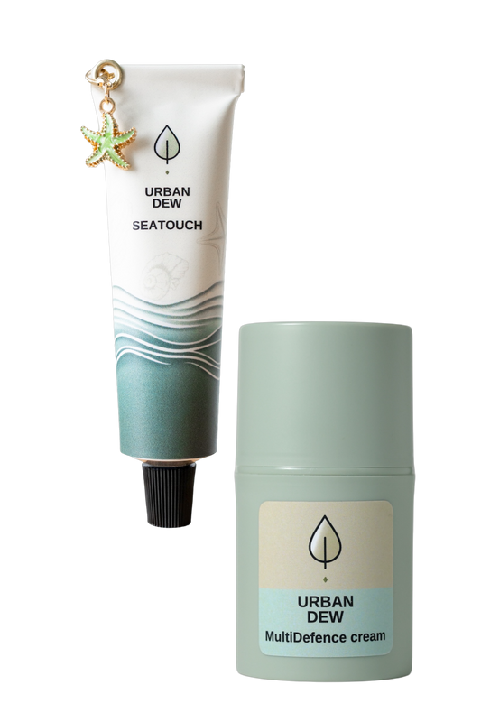 Complete your daily care routine with an antioxidant-rich face cream and deeply nourishing hand cream. A must-have set for city life skincare.